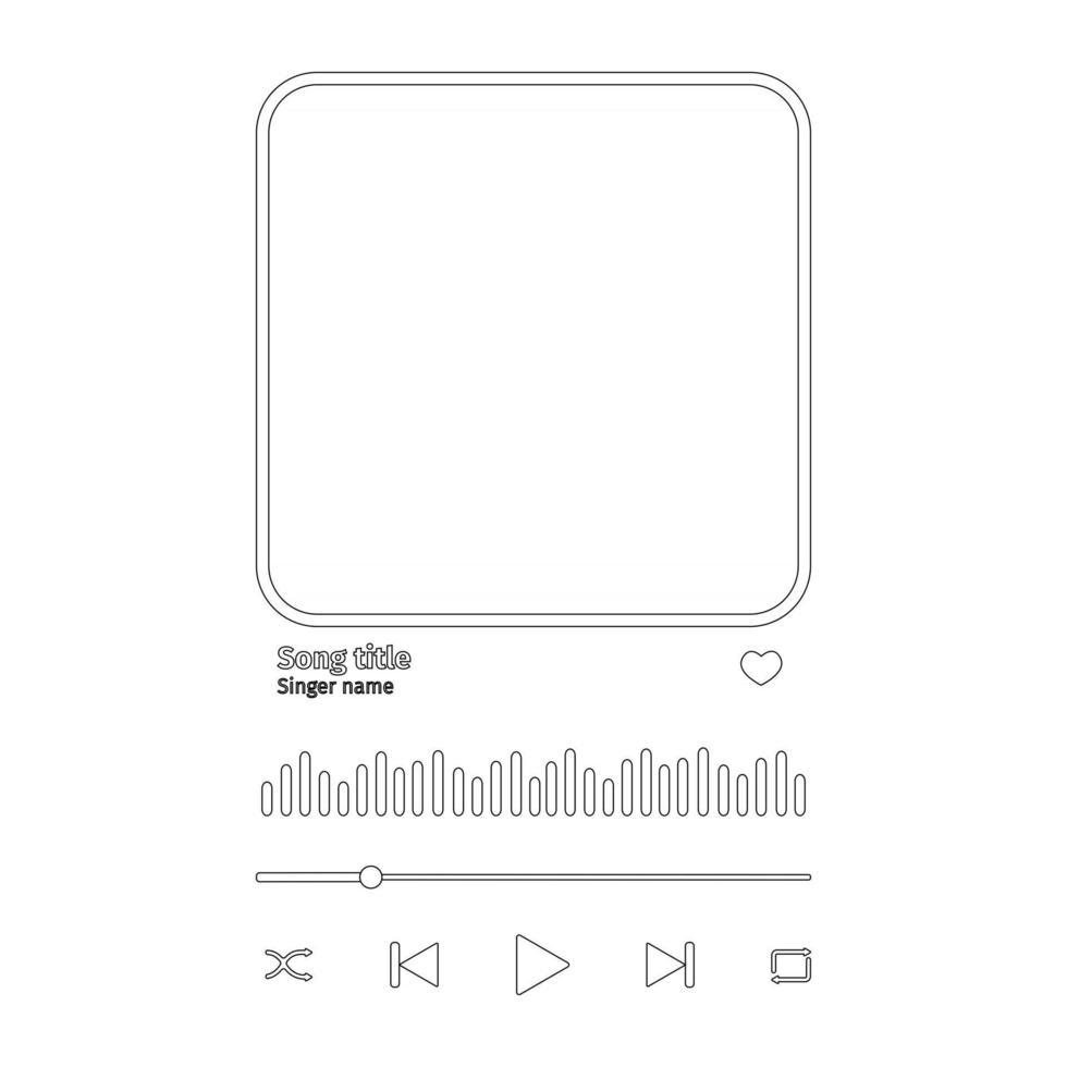 Audio player template with buttoms, loading bar, equalizer sign and frame for album cover. Trendy song plaque print for making romantic gift vector