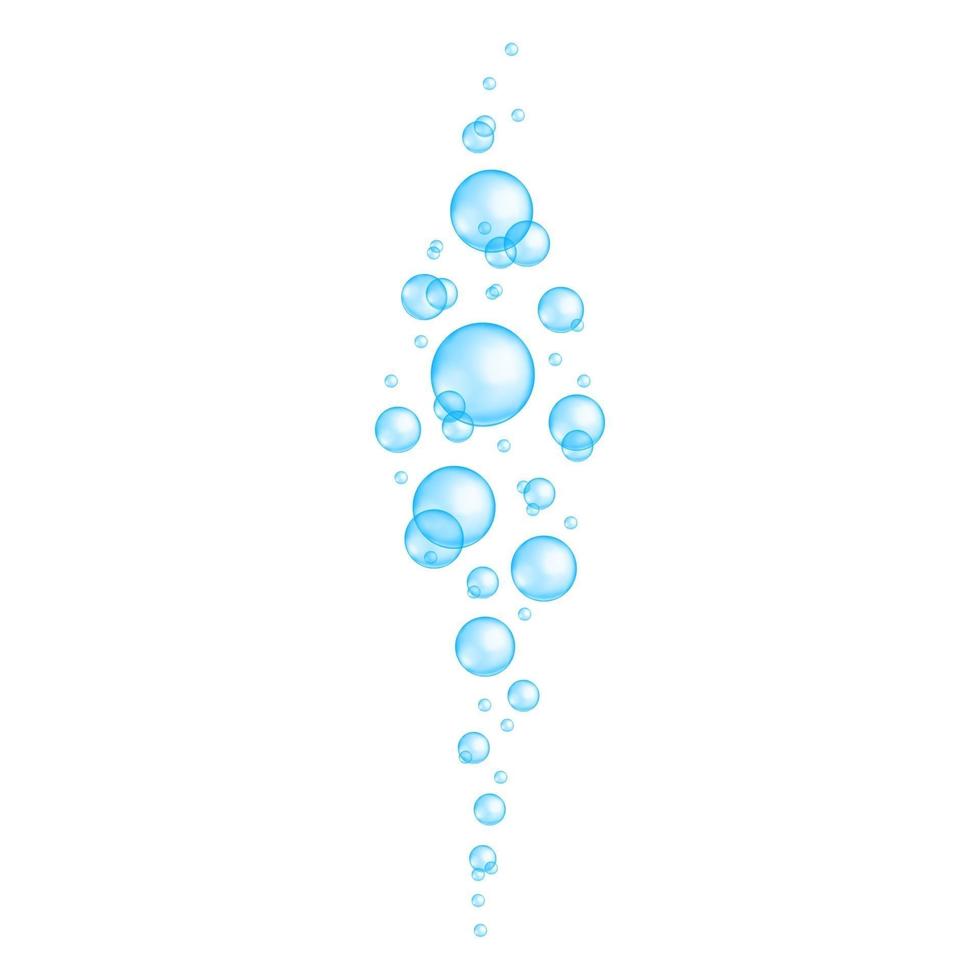 Blue underwater bubbles. Aquarium or sea water stream, bath sud, soap or cleanser foam, fizzy drink effect vector