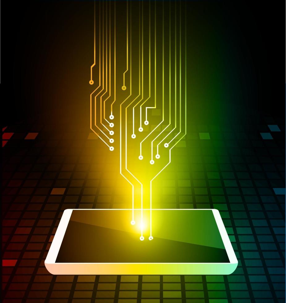 tablet pc sobre fondo digital de circuito negro. fondo de tecnología para gráficos de computadora vector