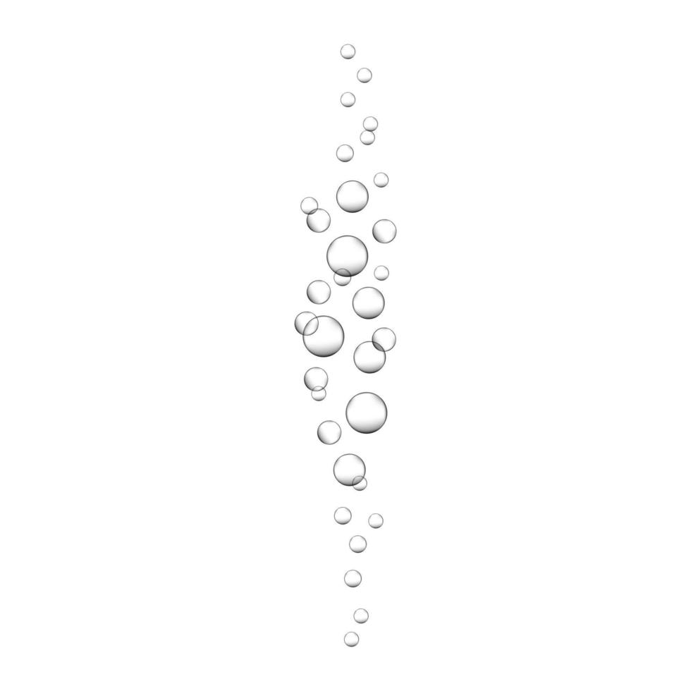 burbujas de aire subiendo bajo el agua. bebida gaseosa, agua carbonatada con gas, refrescos, limonada, champán, cerveza. burbujas de oxígeno en el océano, el mar o el acuario vector