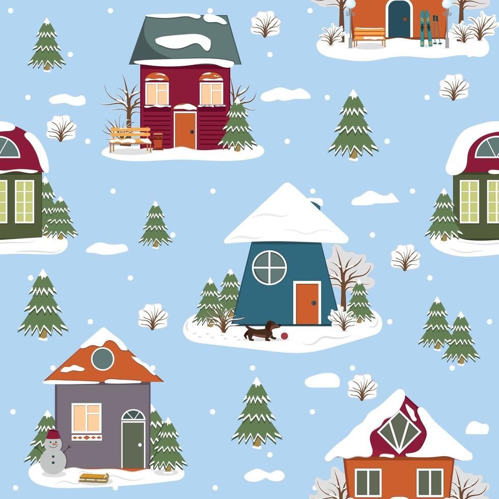 Christmas pattern winter houses vector