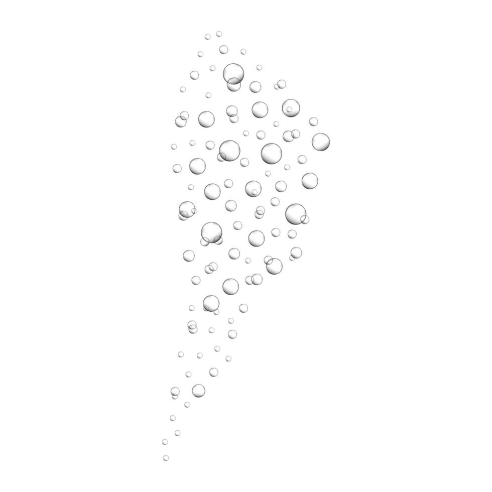 burbujas de oxígeno bajo el agua. agua carbonatada con gas, refrescos, limonada, champán, bebida alcohólica con gas. burbujas de aire en el océano, mar o acuario vector