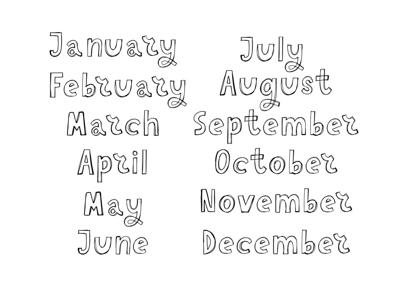 Handwritten names of months vector