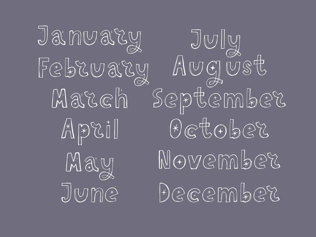 Handwritten names of months vector