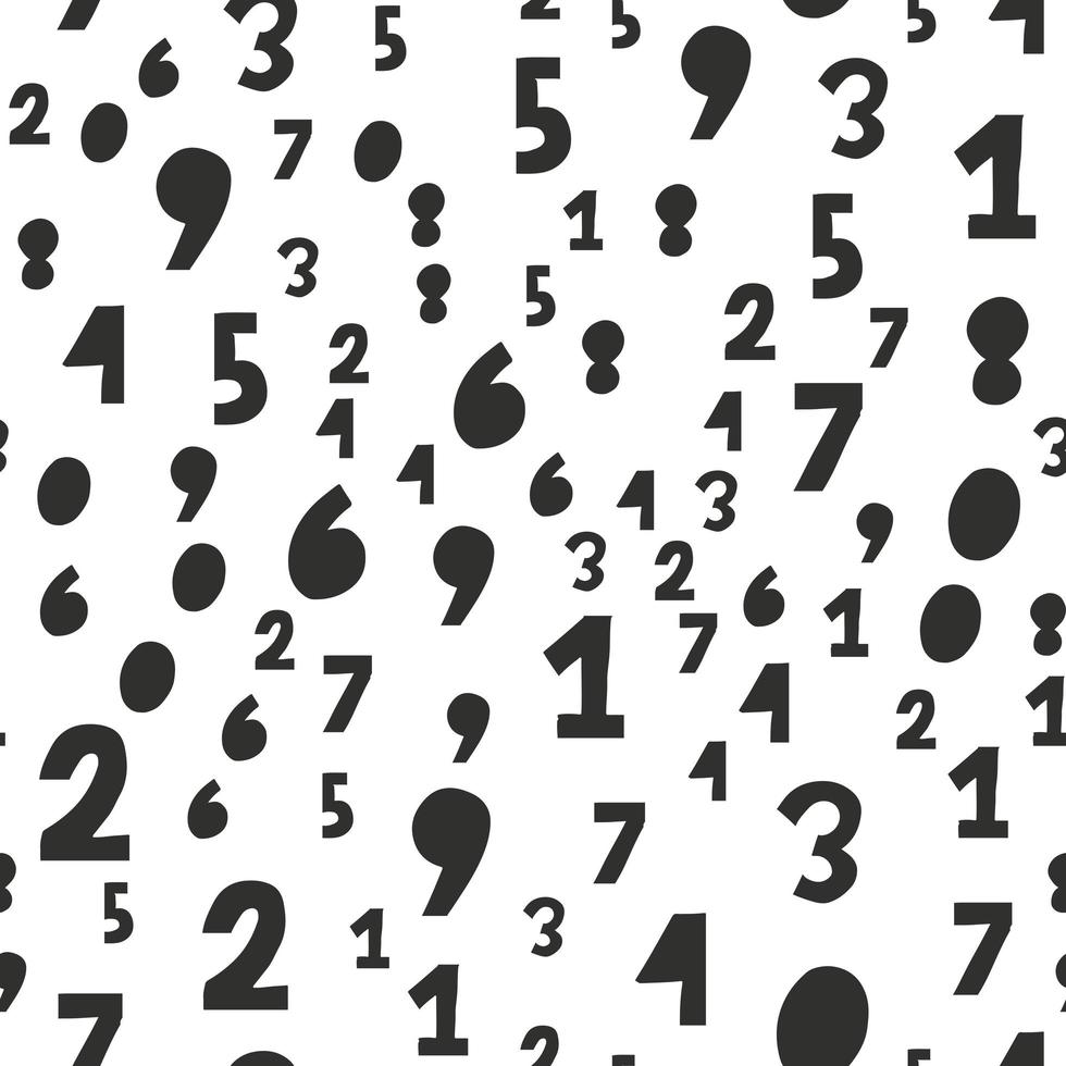 Numbers. Seamless vector wallpaper on white hand draw