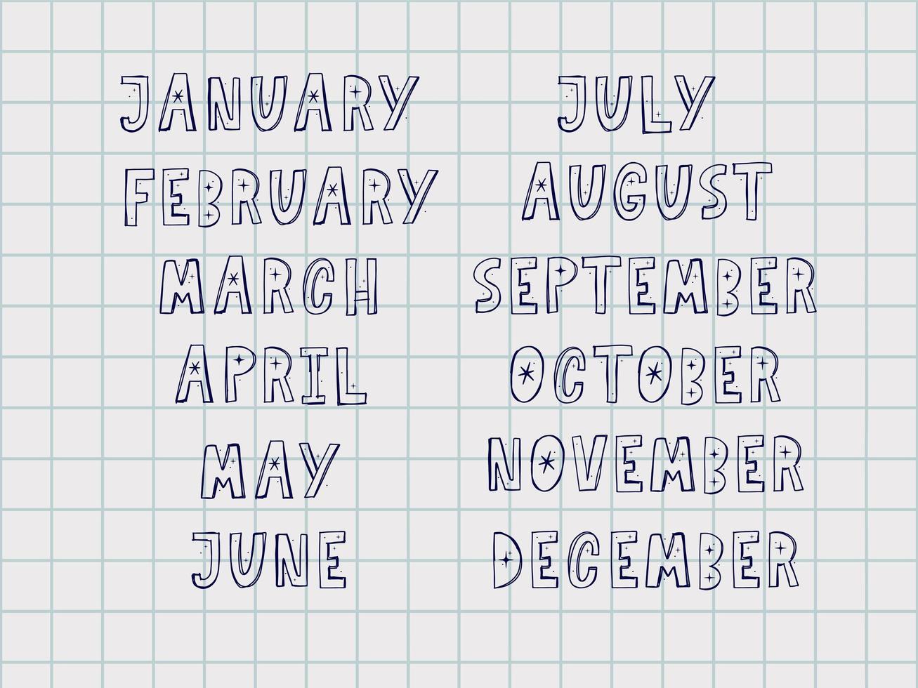 Handwritten names of months vector