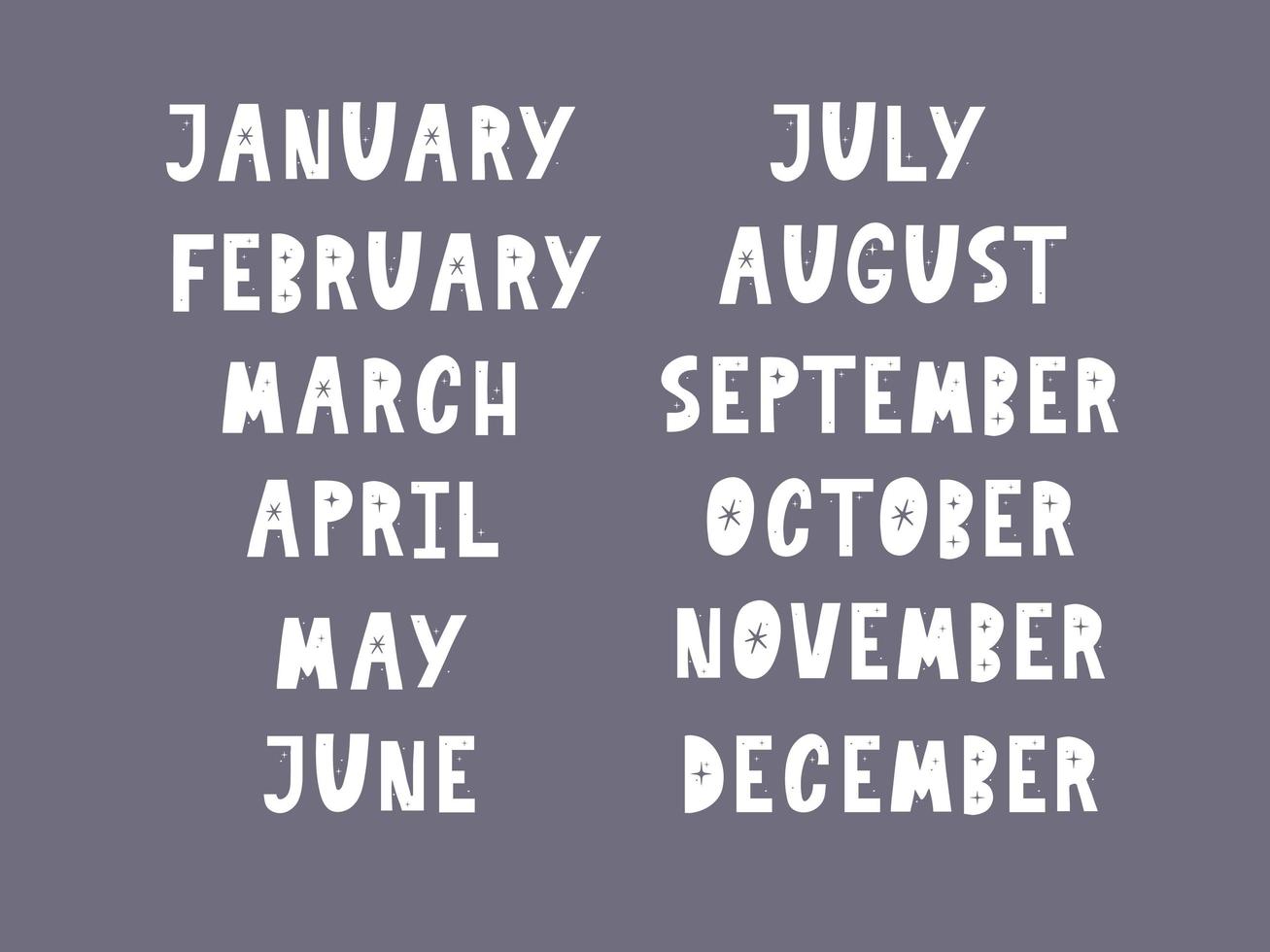 Handwritten names of months vector