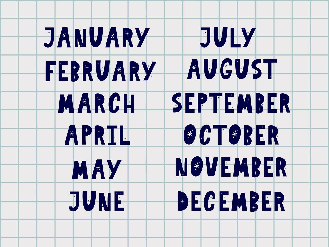 Handwritten names of months vector