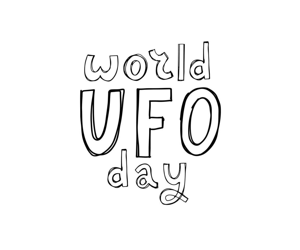 World UFO Day. Flying saucer. Planet and spaceship. Vector. EPS10 vector