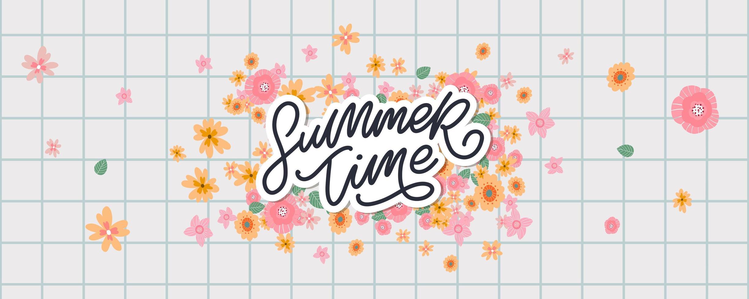 summer sale banner with flowers letter vector