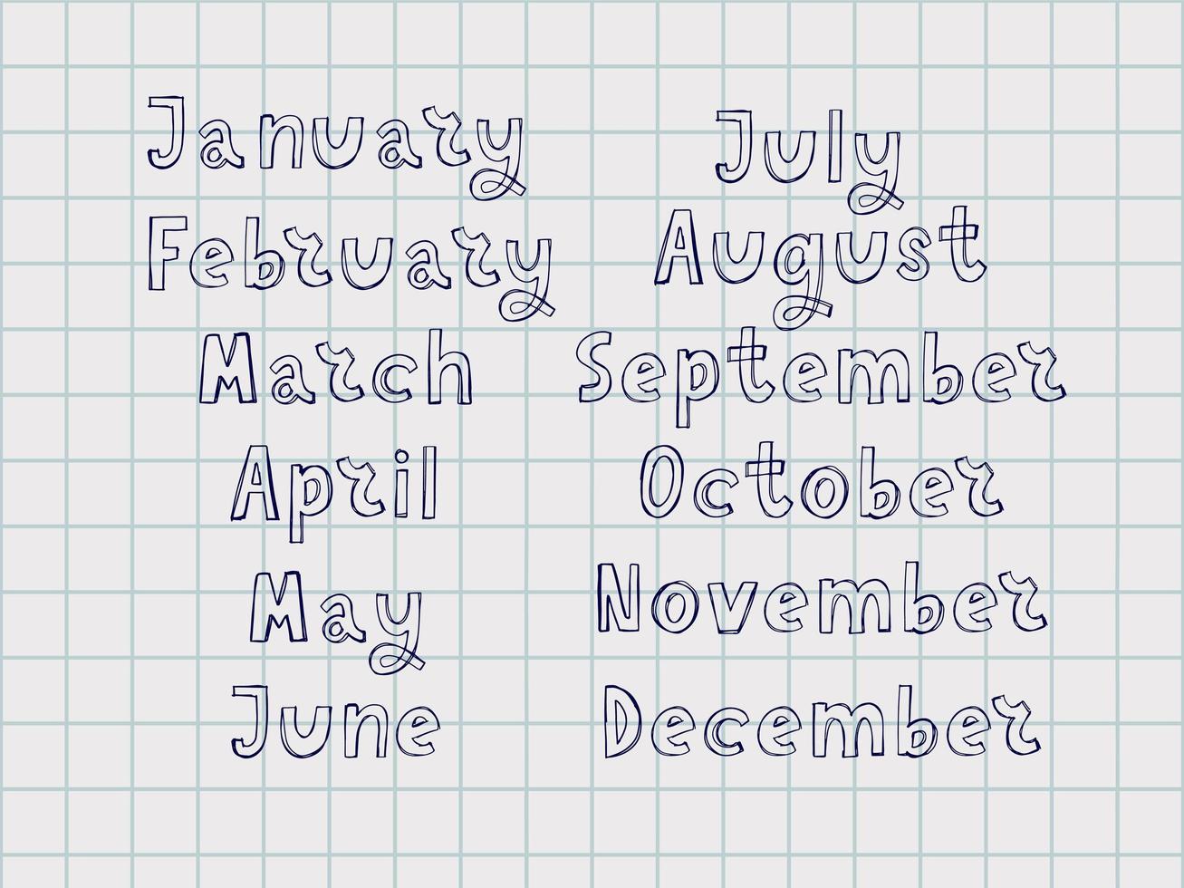 Handwritten names of months vector