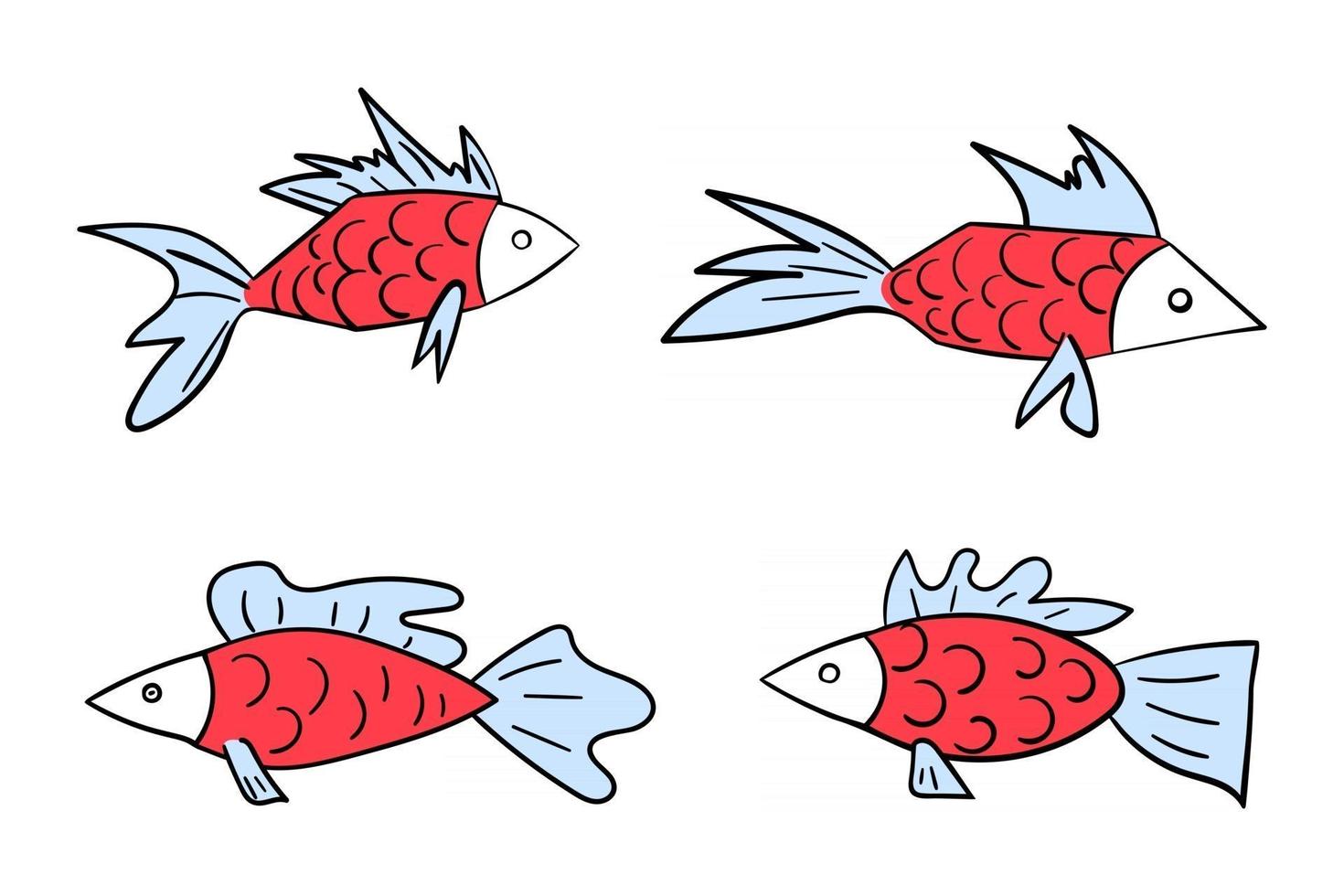 hermosa ilustración con pez rojo, personaje de dibujos animados sobre fondo blanco. elemento de diseño, aislado. vida marina. lindo icono de dibujos animados de peces de acuario. vector