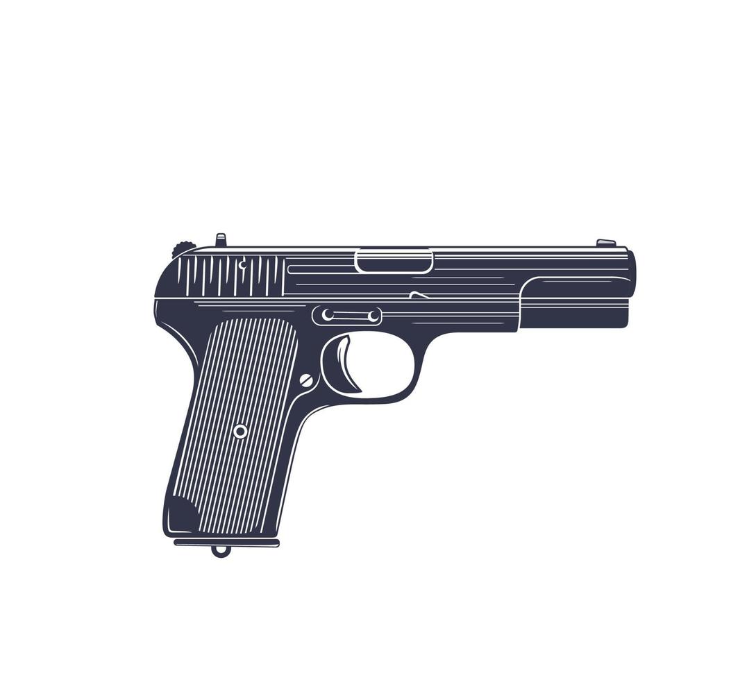 pistol, old soviet world war 2 handgun isolated on white vector