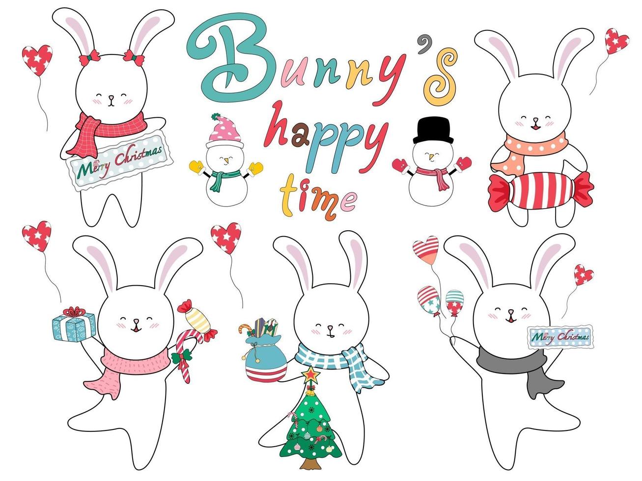 Bunny's happy time Designed in doodle style vector