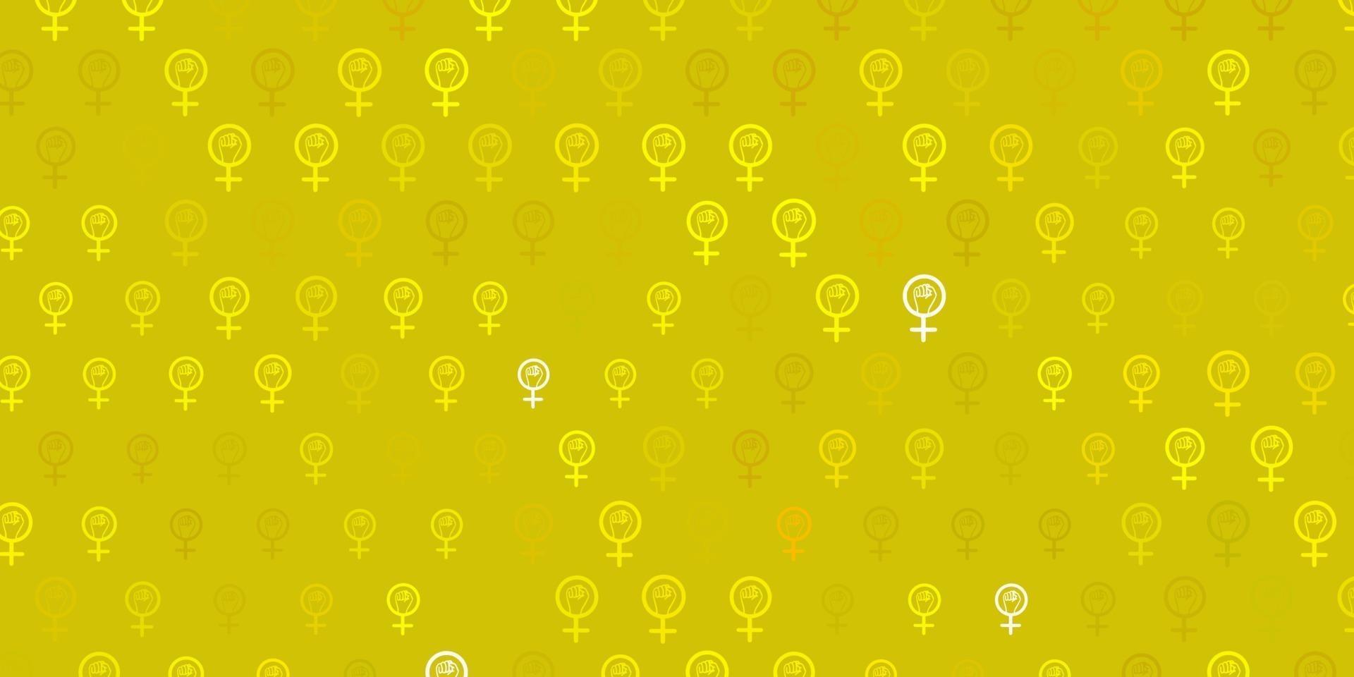 textura de vector verde claro, amarillo con símbolos de derechos de las mujeres.