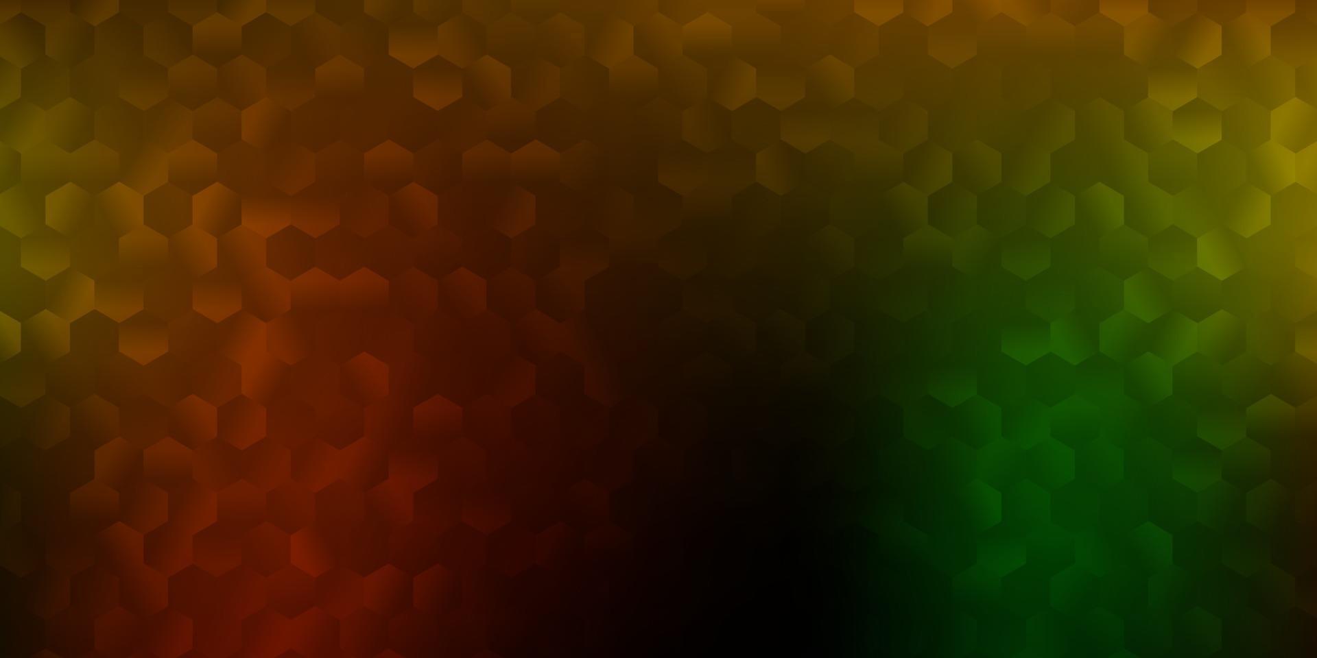 Dark green, yellow vector texture with colorful hexagons.