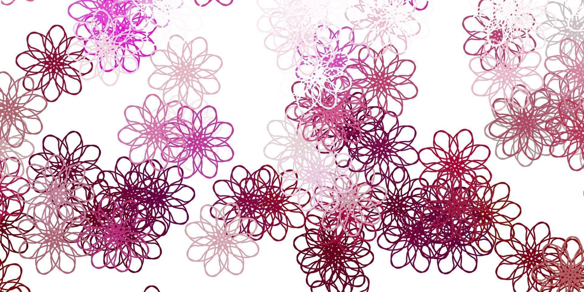 patrón de doodle de vector rosa claro con flores.