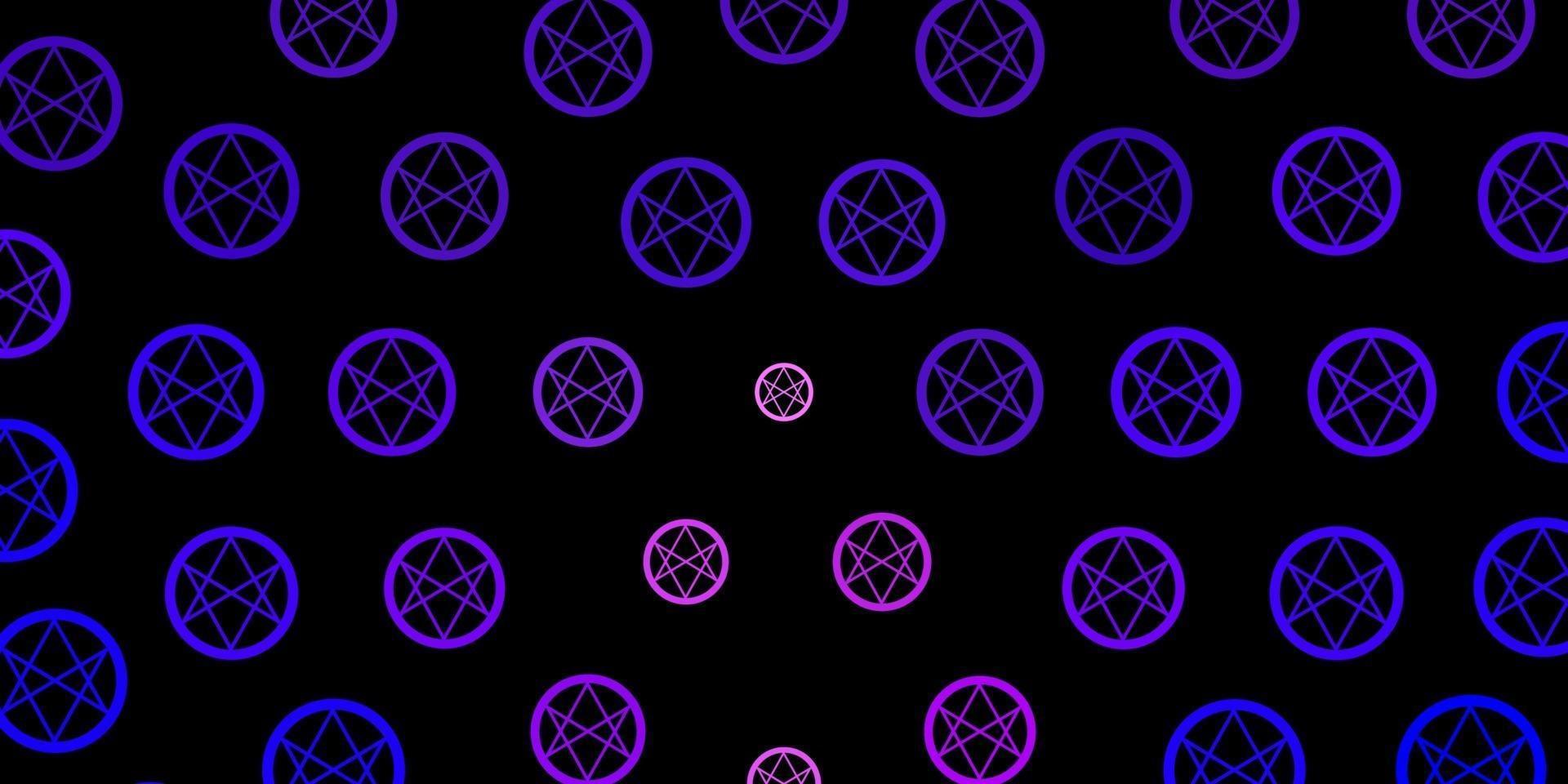 Dark Purple vector background with occult symbols.