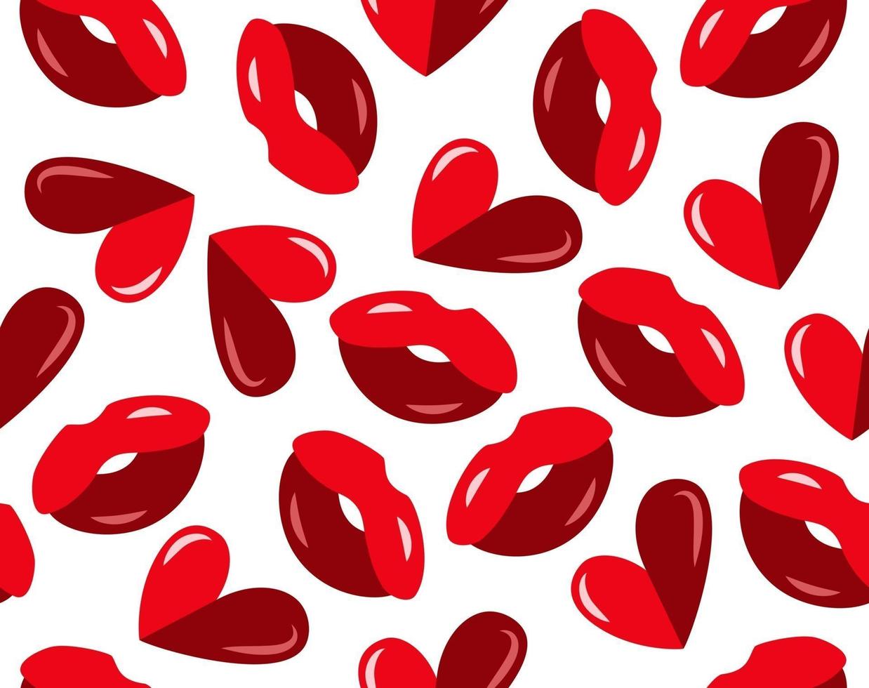 seamless pattern with red lips and heart shape vector