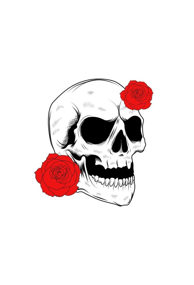 Skull with flower rose vector illustration
