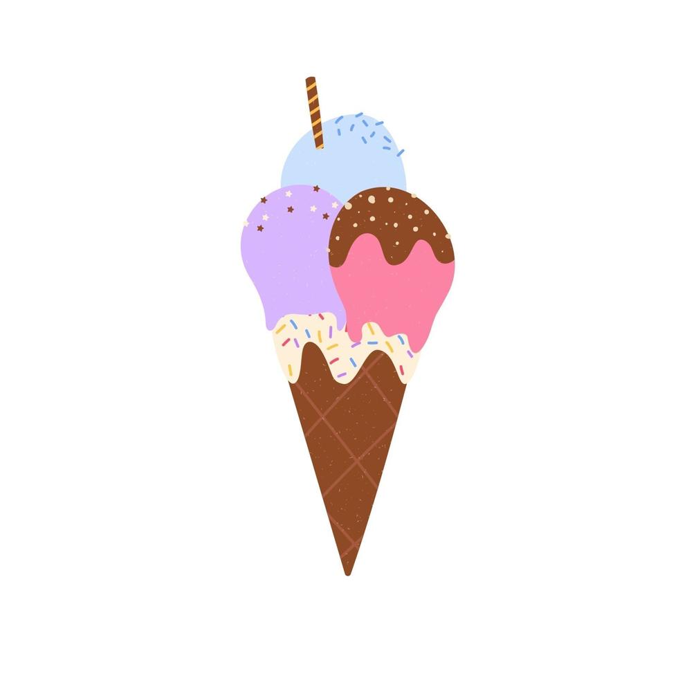 Cute textured ice cream isolated on white background. Hand-drawn vector illustration.