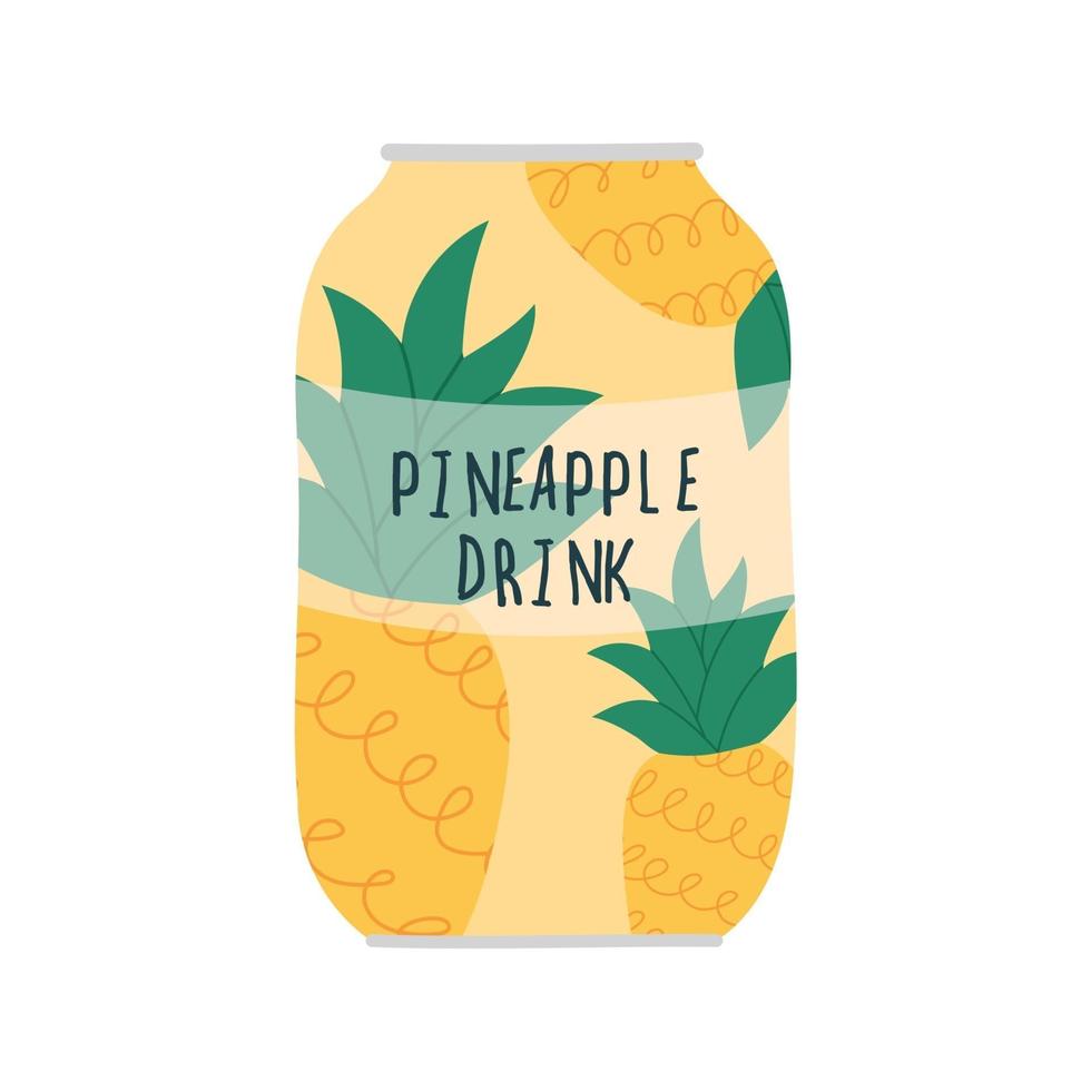 Pineapple drink in a can. Hand drawn vector illustration.
