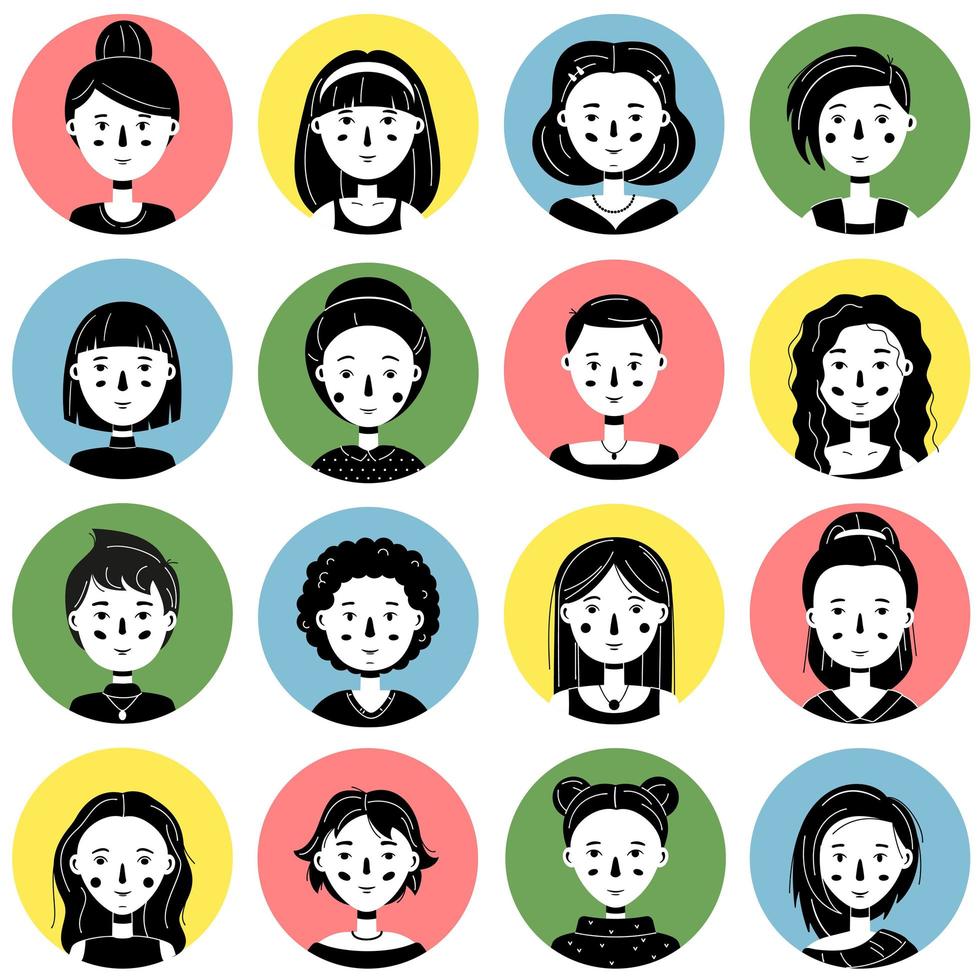 set of minimalistic female avatars vector