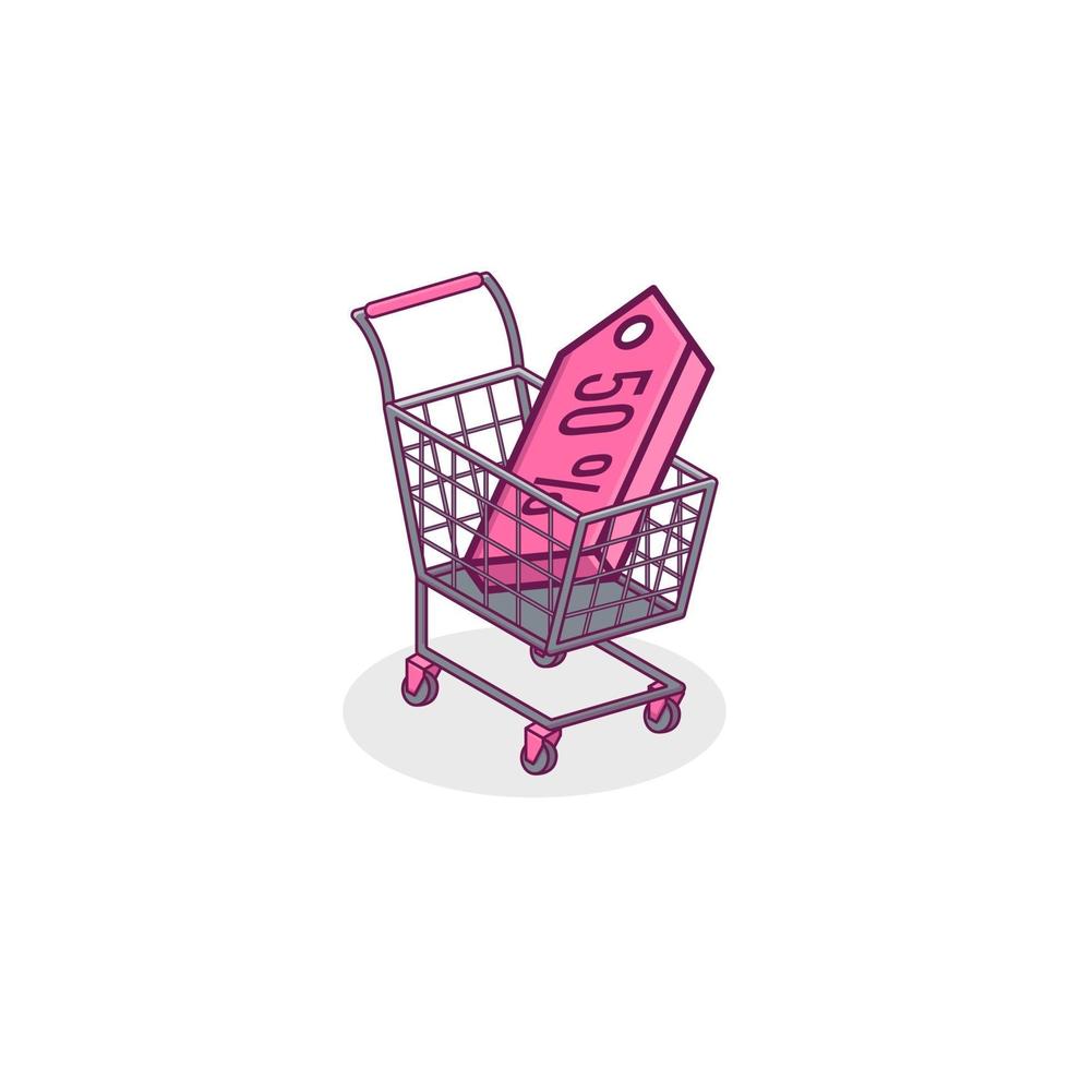 Cartoon shopping cart illustration with black friday theme vector