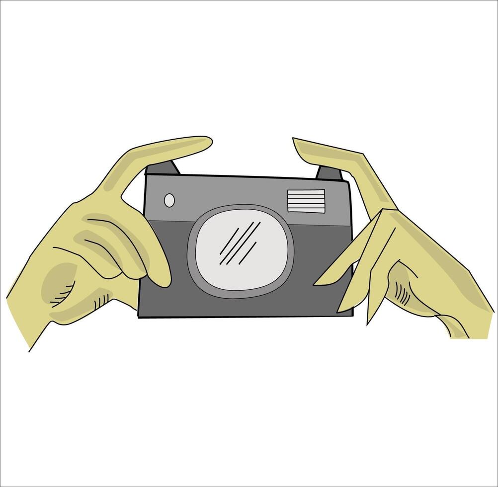 mano sosteniendo una cámara vintage vector