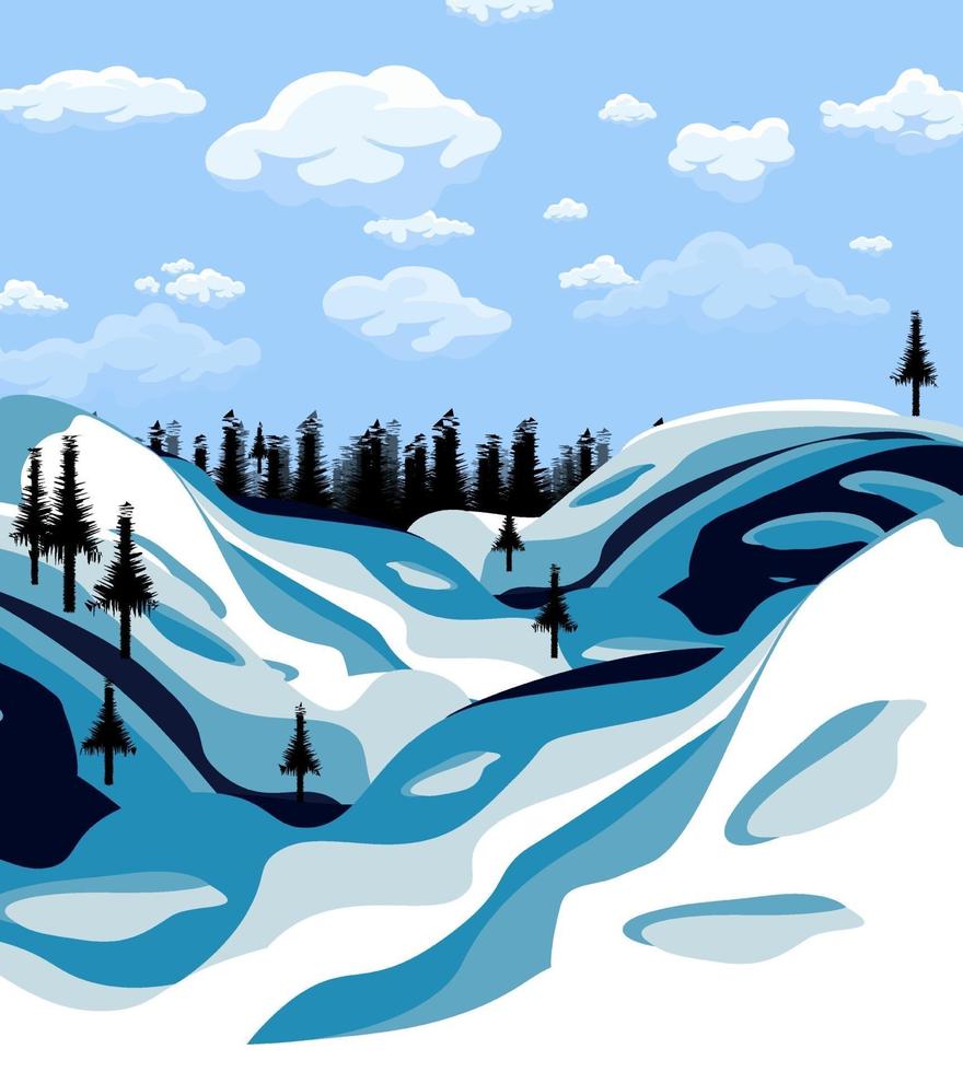 vector illustration image of hills with cypress trees