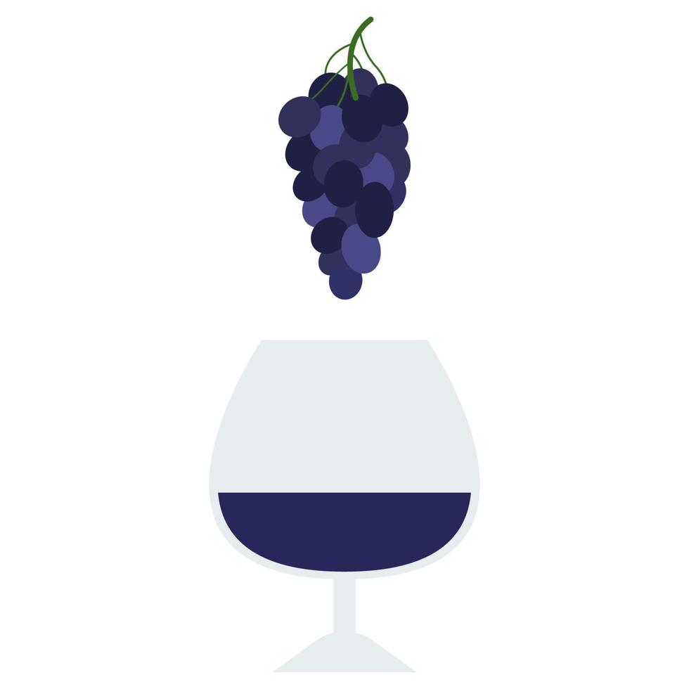 Wine, a glass of wine combined with grapes. Vector flat cartoon style