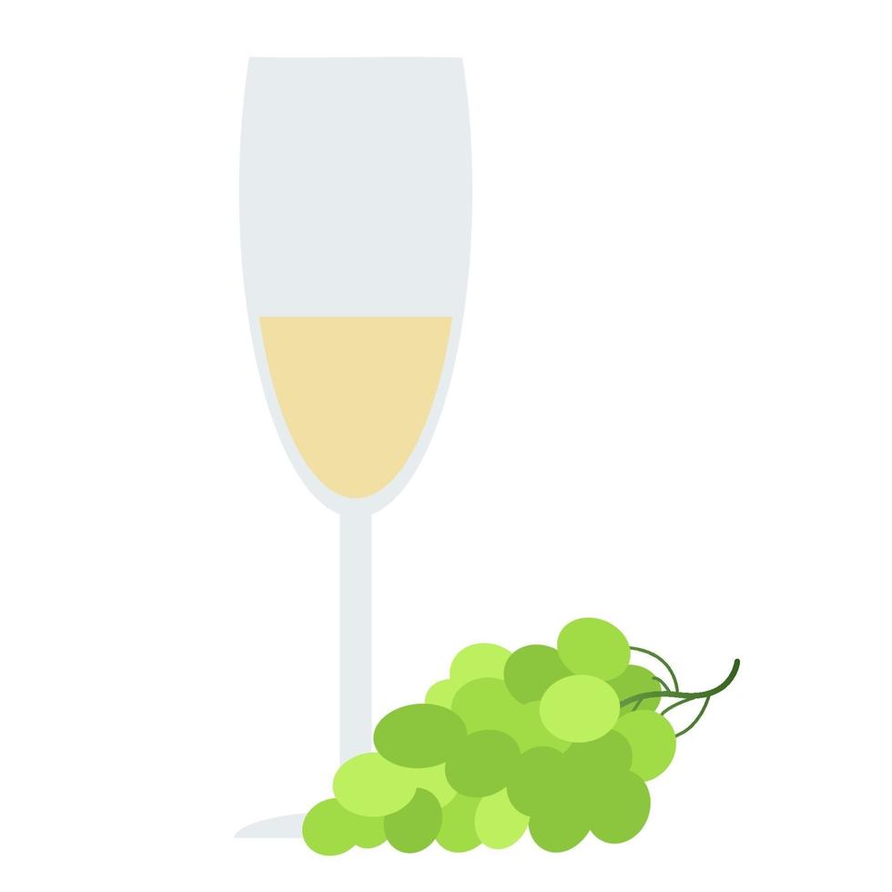 Wine, wine bottle in combination with glass and grapes. Vector flat cartoon style