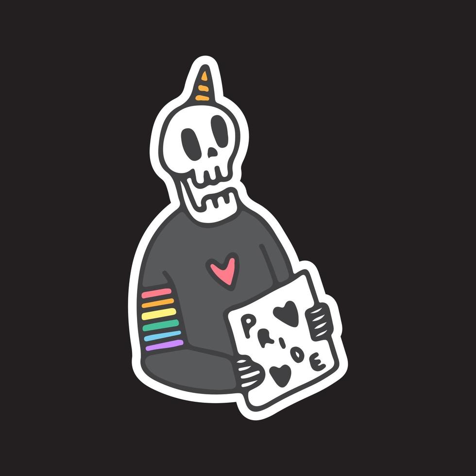 Skull unicorn holding LGBTQ flag. Vector graphics for t-shirt prints and other uses.