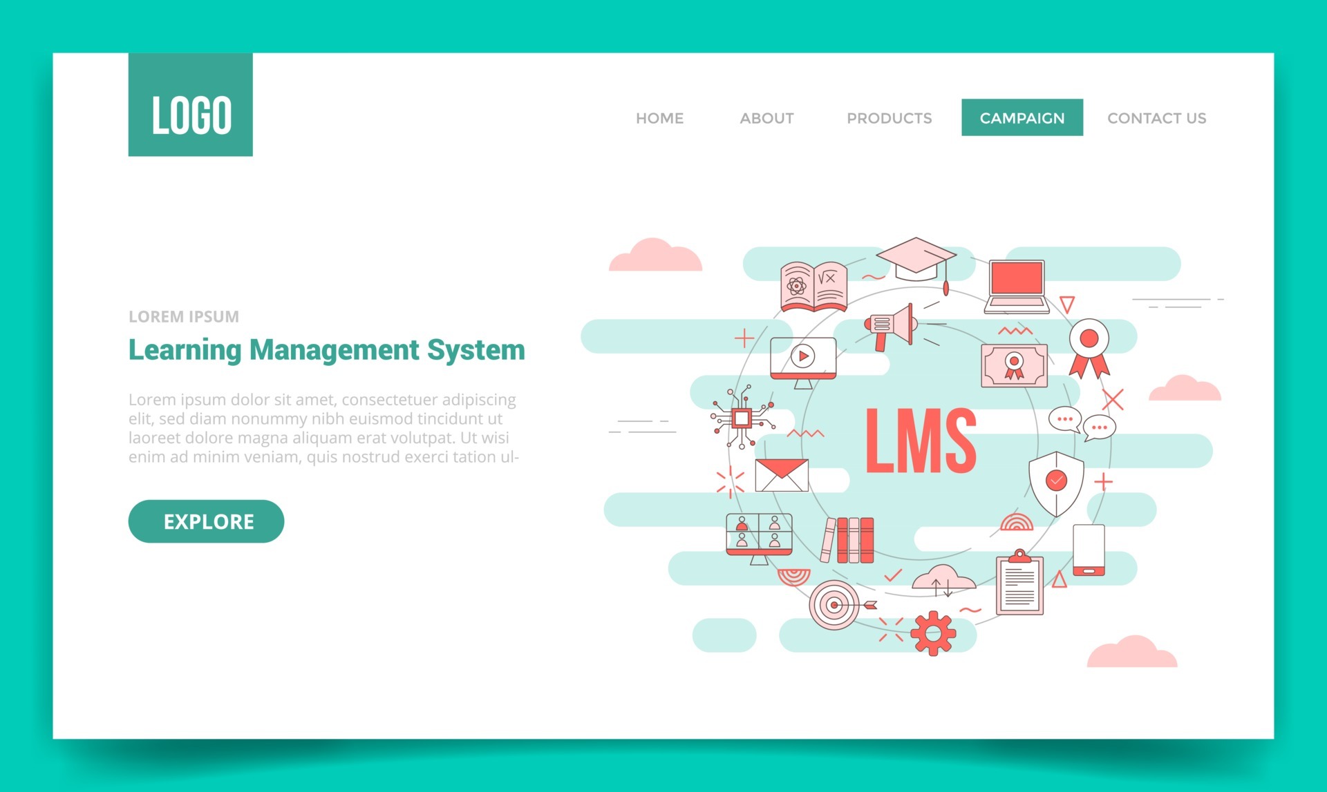 lms learning management system concept with circle icon for website
