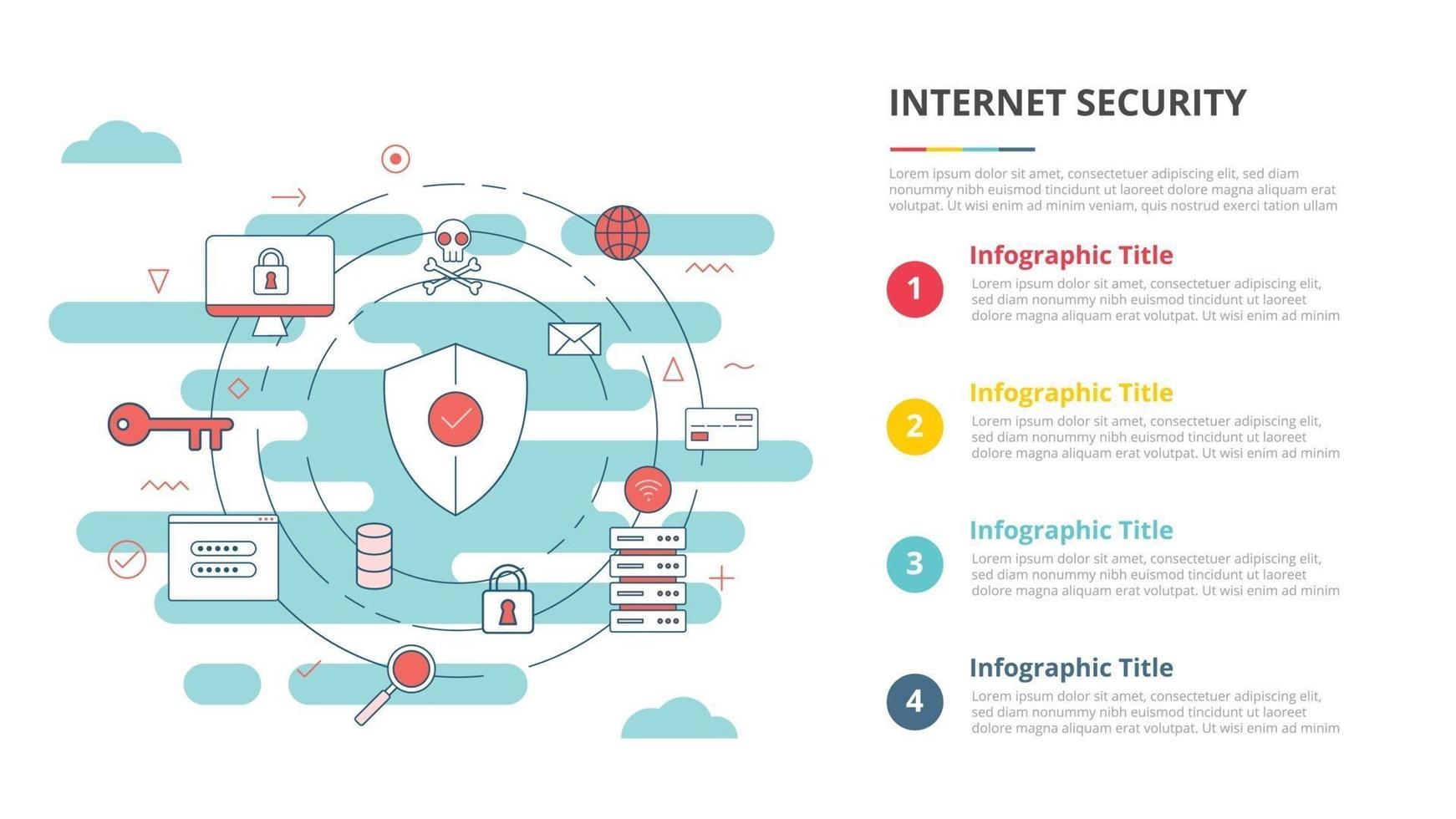 concepto de seguridad de Internet para banner de plantilla infográfica con información de lista de cuatro puntos vector