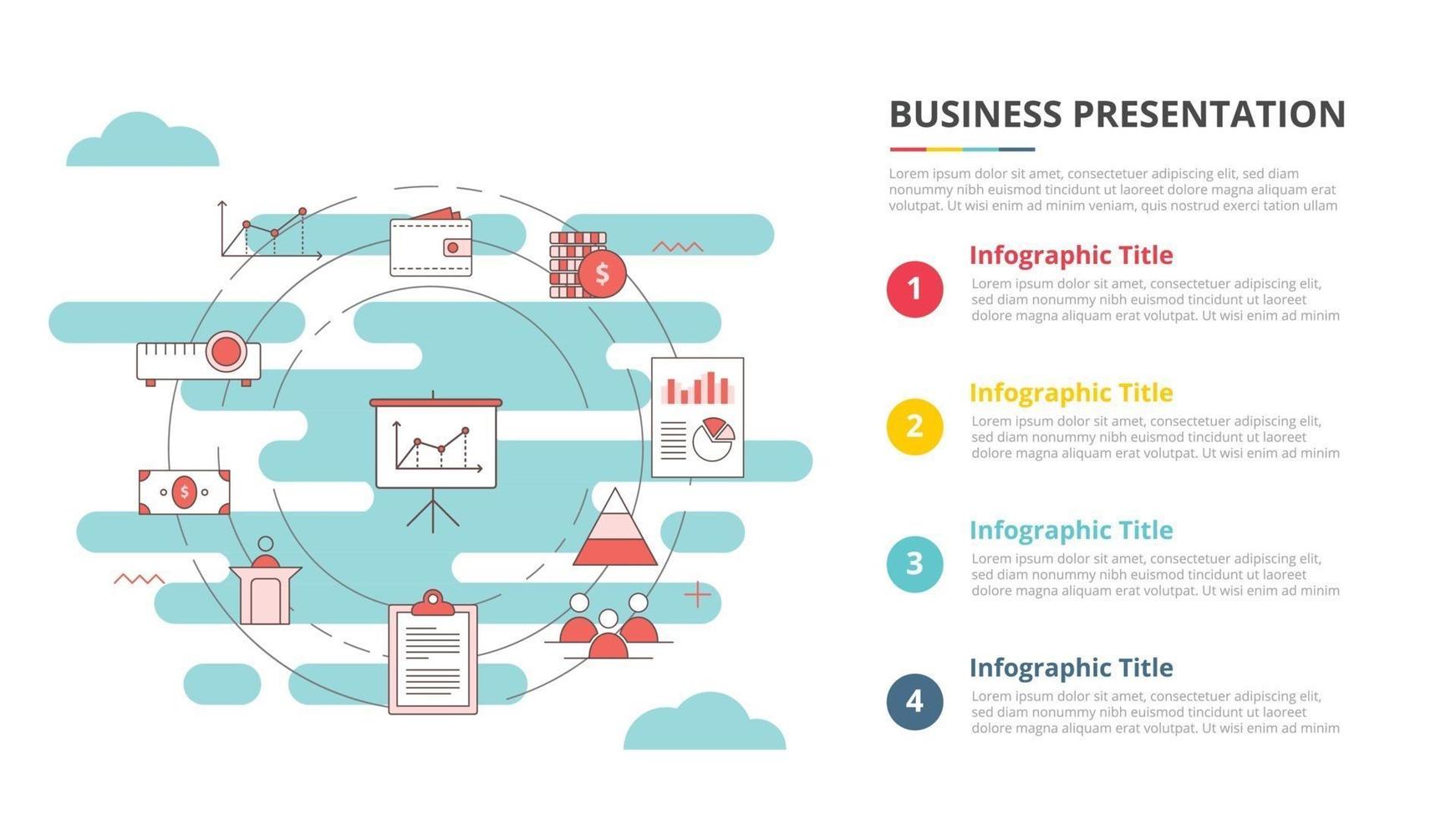 concepto de presentación empresarial para banner de plantilla infográfica con información de lista de cuatro puntos vector