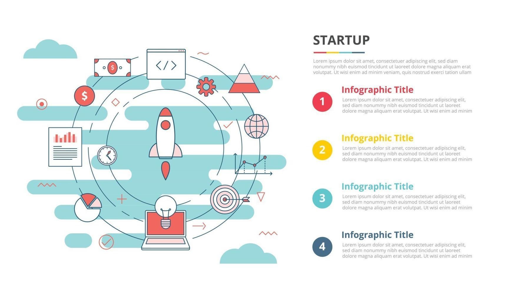 concepto de negocio de inicio para banner de plantilla infográfica con información de lista de cuatro puntos vector