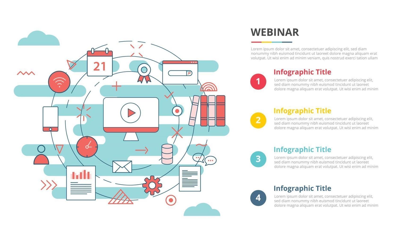 concepto de seminario web para banner de plantilla de infografía con información de lista de cuatro puntos vector