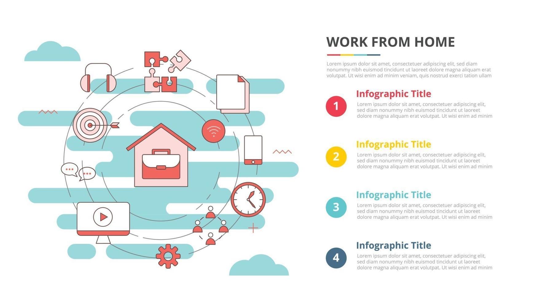 wfh work from home concept for infographic template banner with four point list information vector