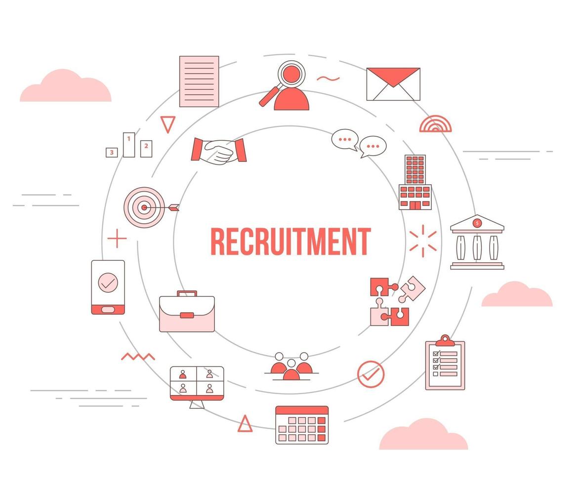 recruitment concept with icon set template banner with modern orange color style and circle round shape vector