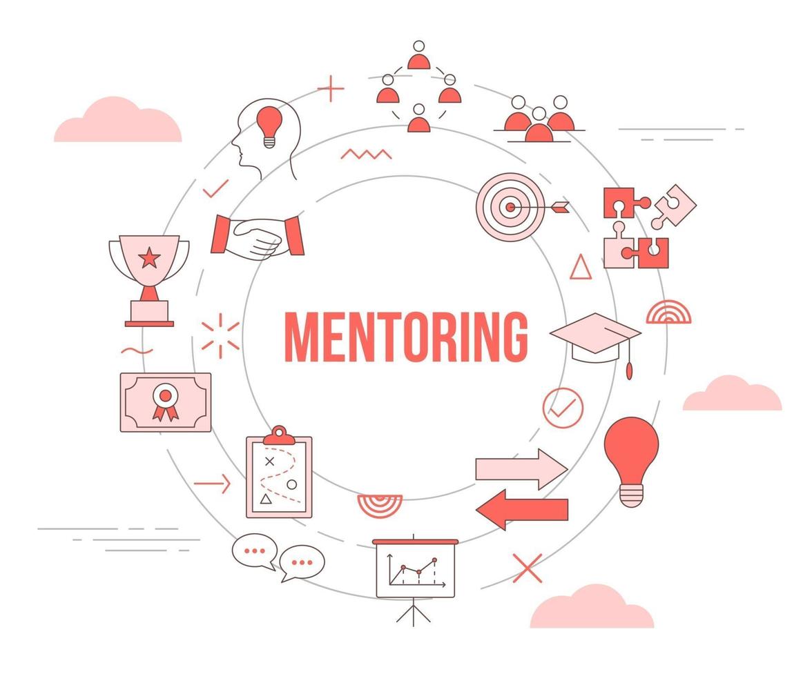 mentoring concept with icon set template banner with modern orange color style and circle round shape vector