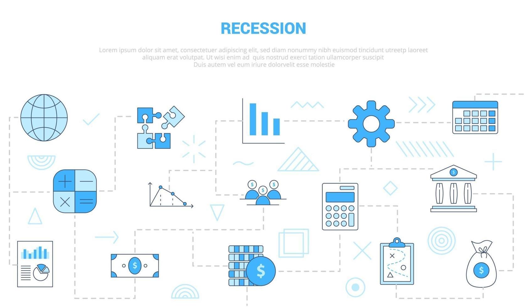 recession concept with icon set template banner with modern blue color style vector