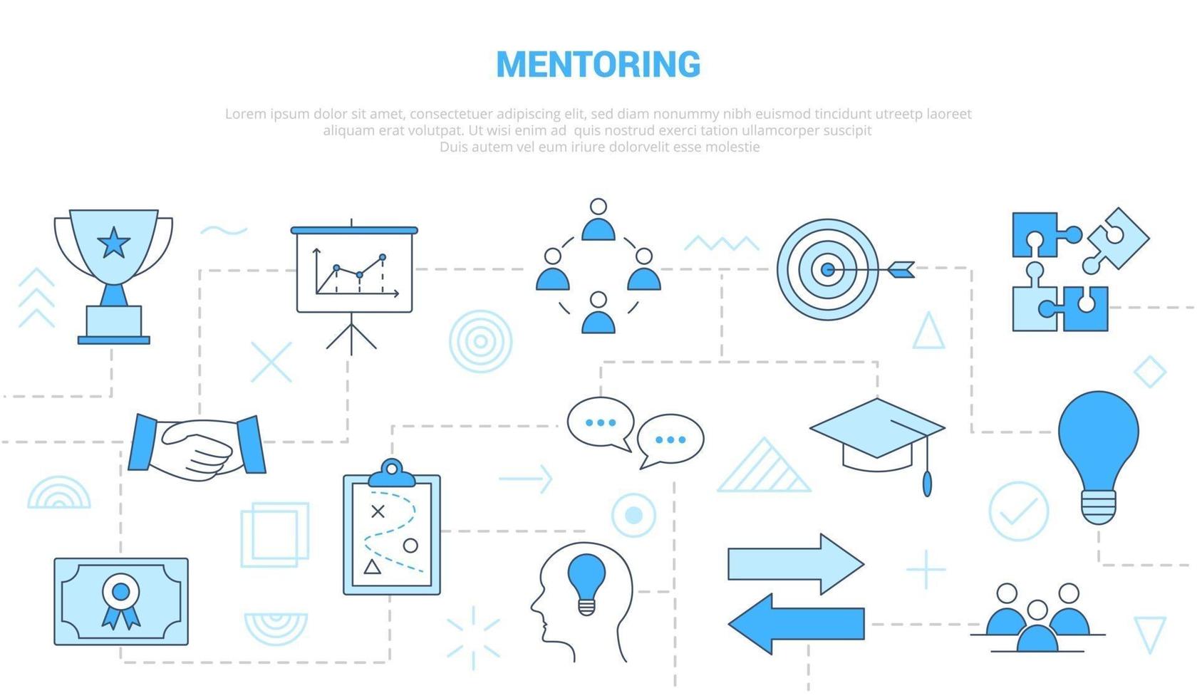 mentoring people in business concept with icon set template banner with modern blue color style vector