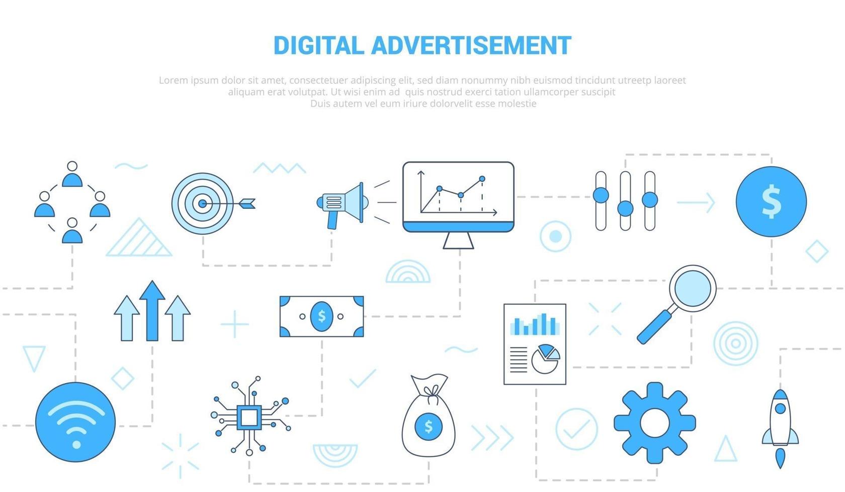 digital advertisement concept with icon set template banner with modern blue color style vector