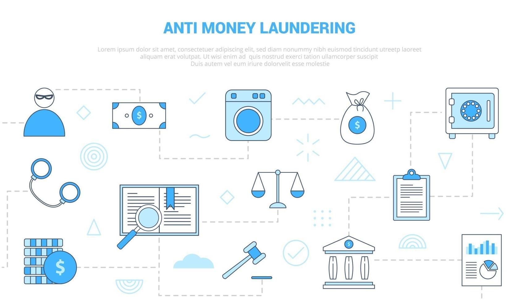 aml anti money laundering concept with icon set template banner with modern blue color style vector