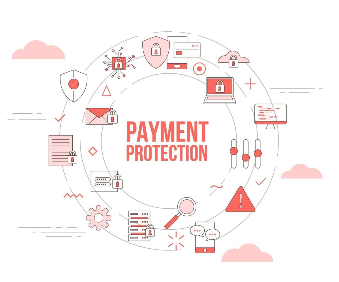 payment protection concept with icon set template banner with modern orange color style and circle round shape vector