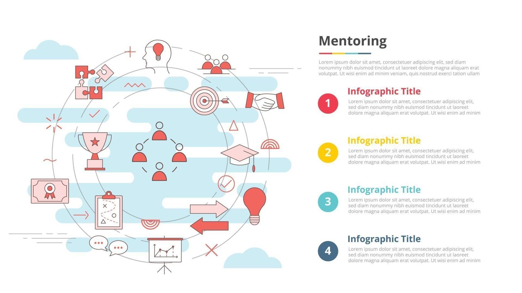 concepto de tutoría para banner de plantilla infográfica con información de lista de cuatro puntos vector