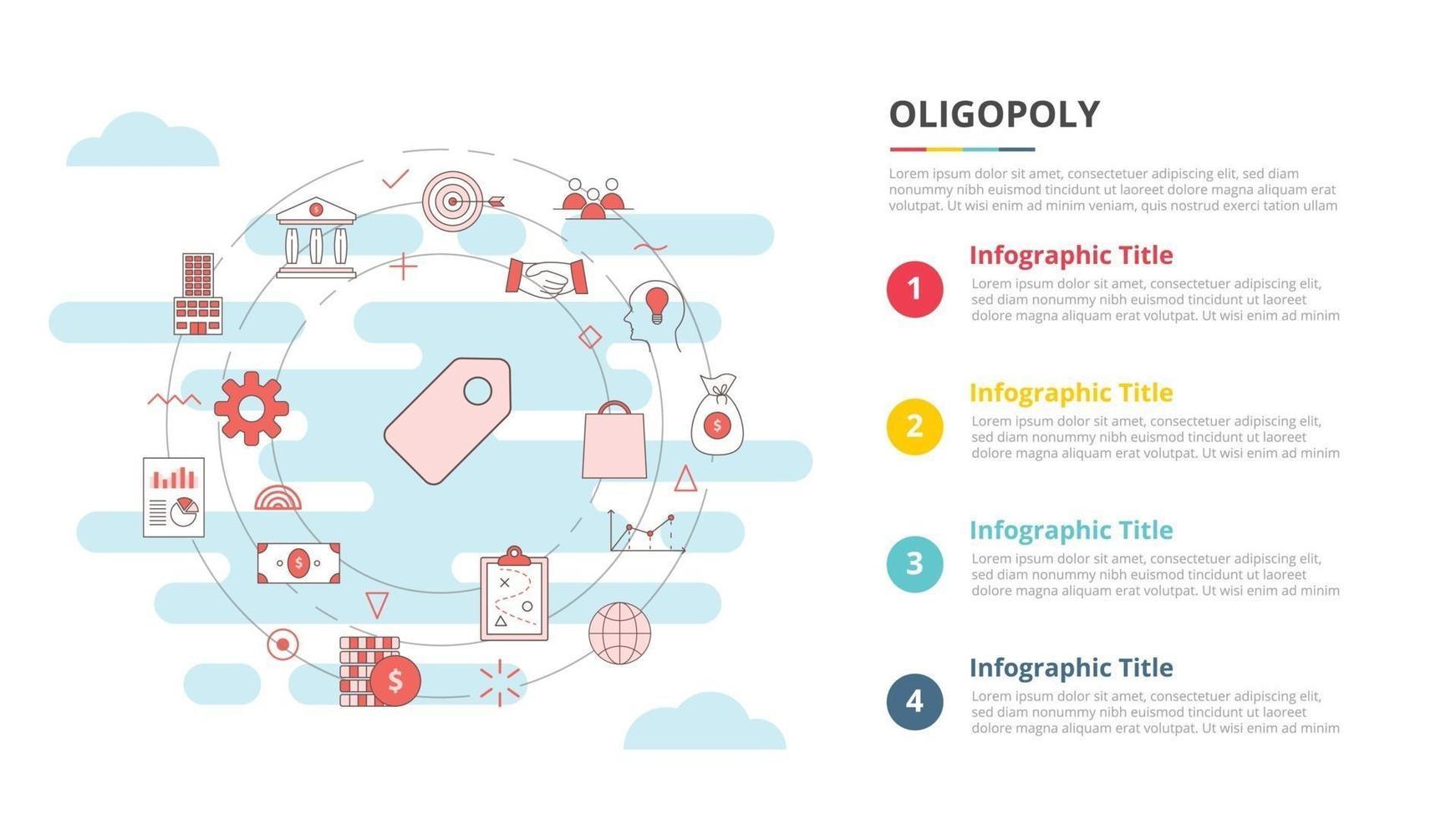 concepto de oligopolio para banner de plantilla infográfica con información de lista de cuatro puntos vector