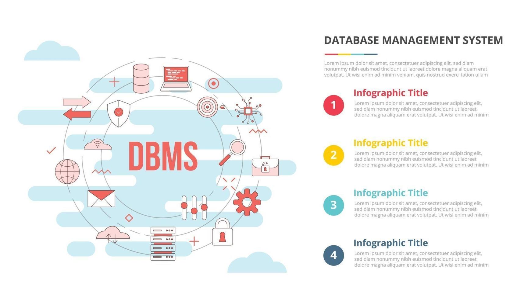 dbms database management system concept for infographic template banner with four point list information vector