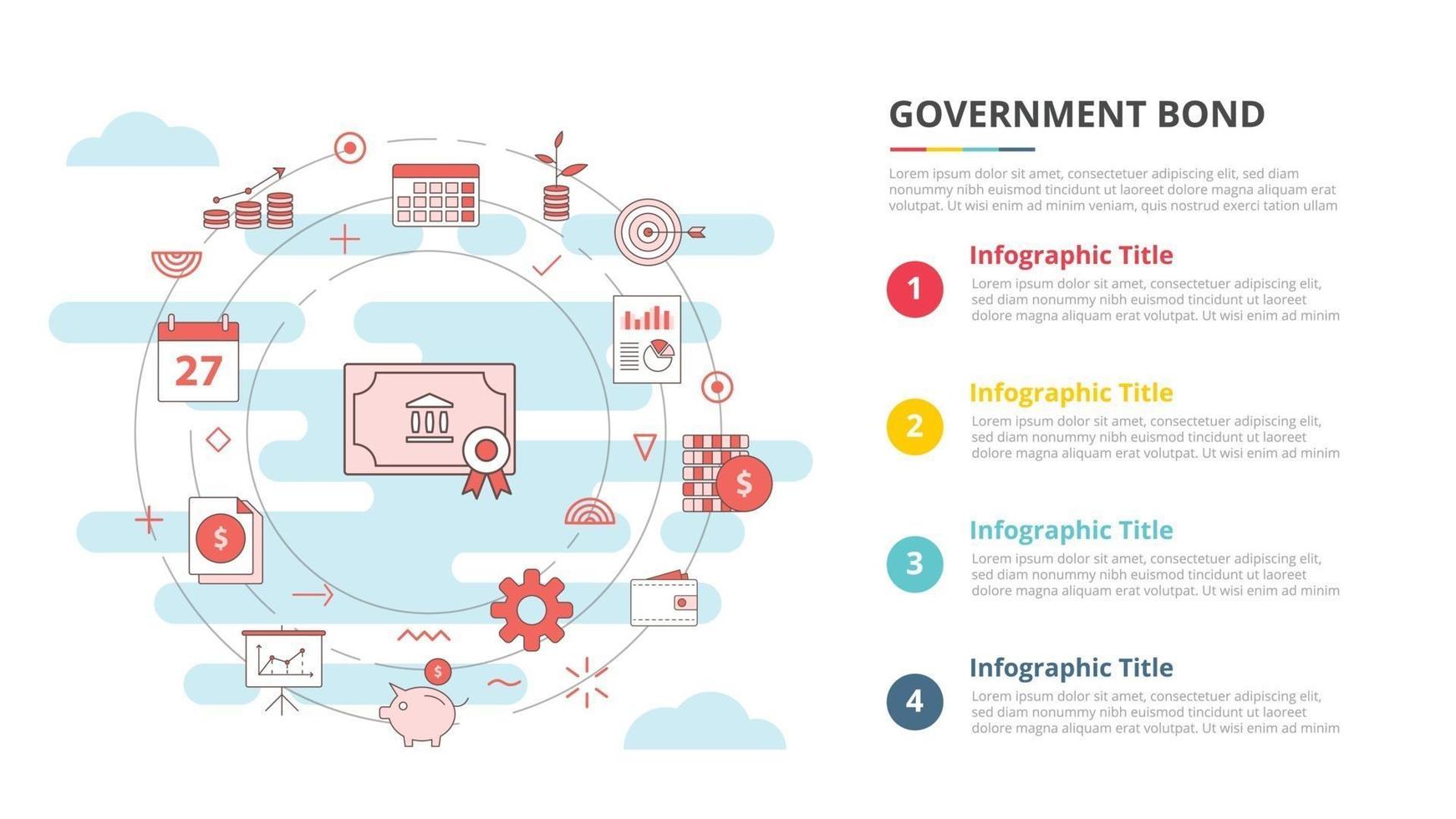 concepto de bonos del gobierno para banner de plantilla infográfica con información de lista de cuatro puntos vector